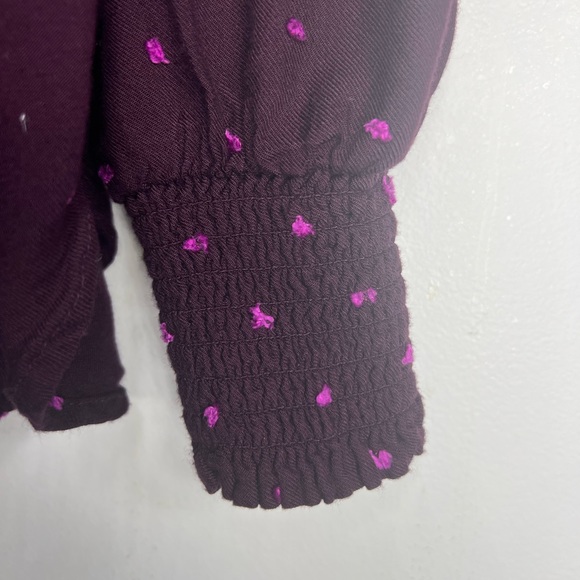 Loft Women’s Prairie Ruffle Yoke Long Sleeve Button Down Top Plum SzM - Picture 14 of 15